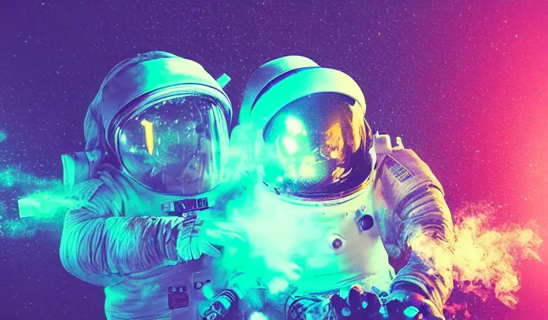 Astronauts stunting some stylish color explosion