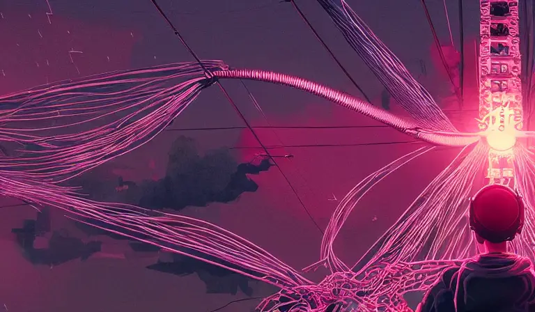 Nuclear core being help up by wires, intricate abstract. delicate artwork. by tooth wu, wlop, beeple,