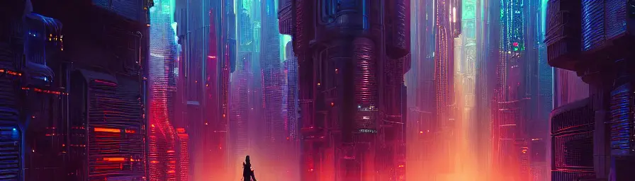 One lone jedi stands in Glowing chains of interconnected network of technological cubes, in the middle of a futuristic cyberpunk dubai city, in the art style of dan mumford and marc simonetti, atmospheric lighting, intricate, volumetric lighting, beautiful, sharp focus, ultra detailed