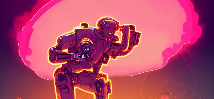 "cell shaded full body shot of a shiny golden cybernetic soldier with glowing eyes looking through binoculars, llustration, post grunge, pink glowing volumetric lighting, engulfed in smoke and fog, concept art by josan gonzales and wlop, by james jean, Victo ngai, David Rubín, Mike Mignola, Laurie Greasley, highly detailed, sharp focus,alien,Trending on Artstation, HQ, deviantart, art by artgem" -s50 -W832 -H416 -C18.0 -Ak_lms -S2111691103 cell shaded full body shot of a shiny golden cybernetic soldier with glowing eyes looking through binoculars, llustration, post grunge, pink glowing volumetric lighting, engulfed in smoke and fog, concept art by josan gonzales and wlop, by james jean, Victo ngai, David Rubín, Mike Mignola, Laurie Greasley, highly detailed, sharp focus,alien,Trending on Artstation, HQ, deviantart, art by artgem command 