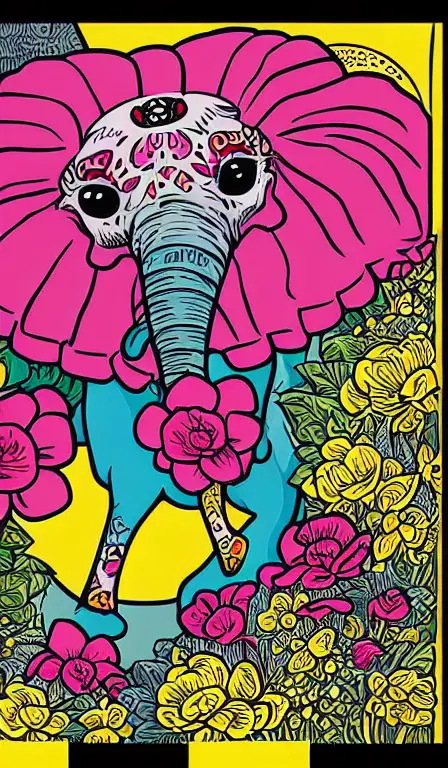 colorful!!!!!!!, mcbess poster , diamond elephant saving the earth over yellow carnation flowers