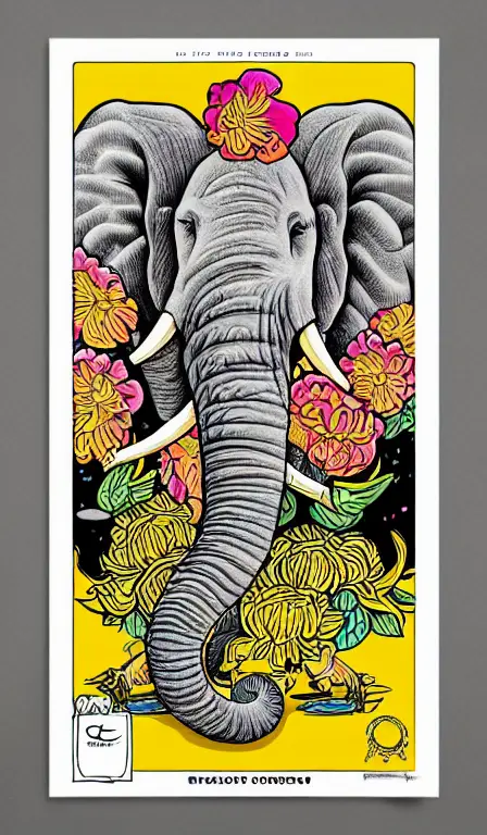 colorful!!!!!!!, mcbess poster , diamond elephant saving the earth over yellow carnation flowers