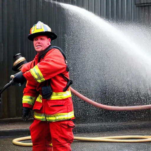 a fireman using a firehose