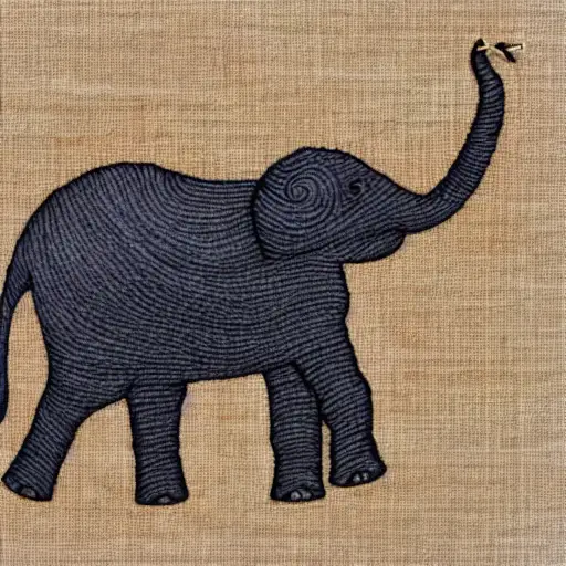 an elephant drawn with thread rolling off of a spool