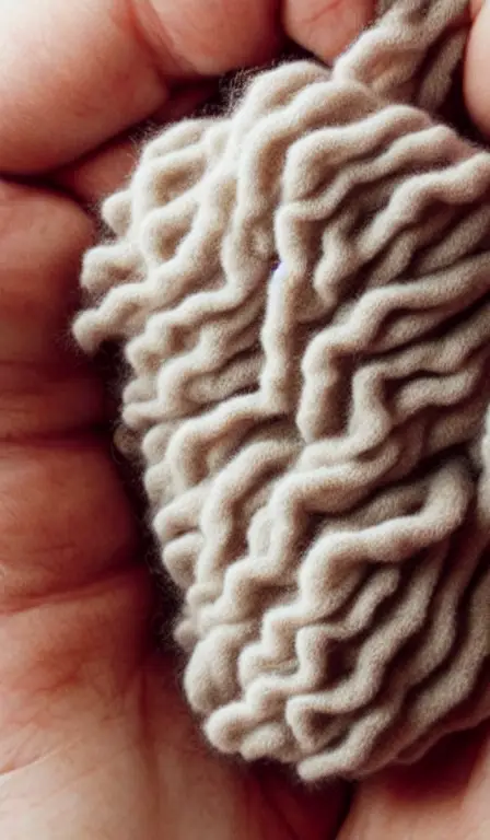 human lungs made of fluffy yarn miniature warm tones realistic