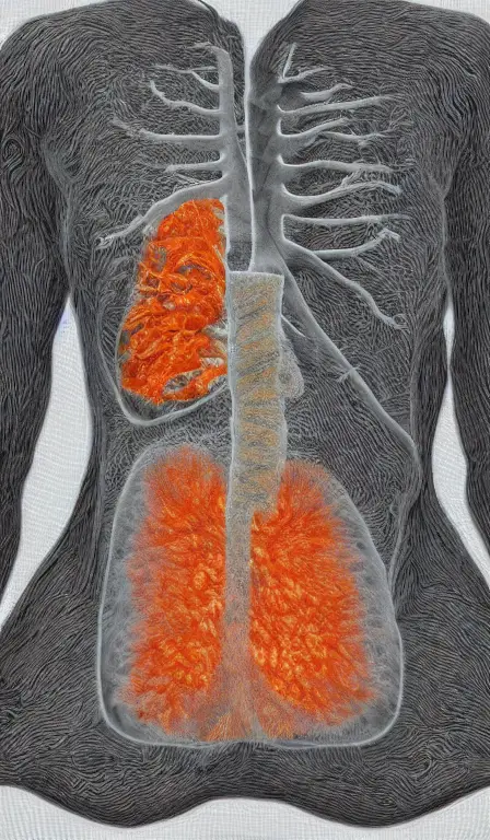 A real lung ct scan, medical image, highly detailed, sharp focus, illustration, made of fluffy yarn miniature warm tones realistic