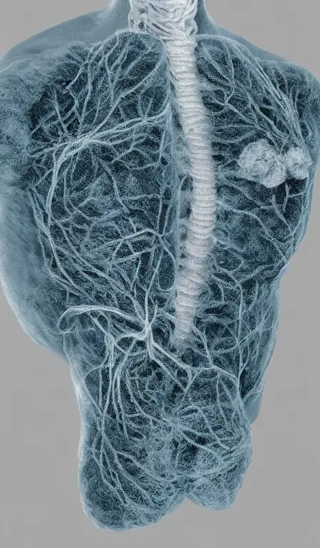 A real lung ct scan, medical image, highly detailed, sharp focus, made of fluffy yarn realistic