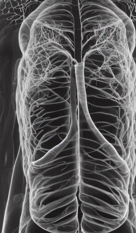 A real lung ct scan, medical image, highly detailed, sharp focus, black and white, soft focus, made of fluffy hyperrealistic yarn showing nerves and vessels realistic