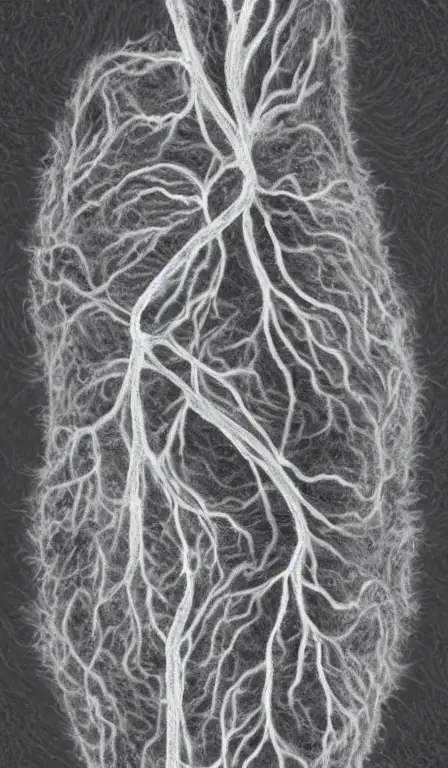 A real lung ct scan, made of thread, medical image of lungs, a feminine outline, highly detailed, sharp focus, a dark cancer is infecting the system from a small point, made of fluffy hyperrealistic yarn showing nerves and vessels realistic, one lung has a cancer growing black death inside,Detailed rendering and digital dynamic painting of zingiber officinale rhizome falling all around, vibrant and vivid, smooth, soft, dark, bright, heavenly, elegant, swirls, twirling, twisted, cinematic, unreal, high contrast, hdr, 4k, artstation, cgsociety, magical, mystical, mystifying, obscure, perplexing, zbrush, octane, hyperrealistic, duotone