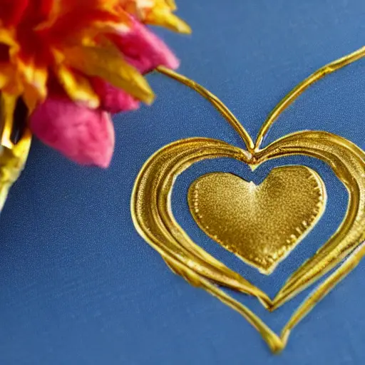 Create a hightly detailed regal gold emblem of a heart with a crown and the letter G in the center